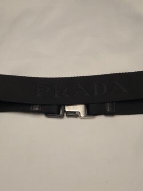 Prada Black Logo Webbing Belt with Metal Buckle